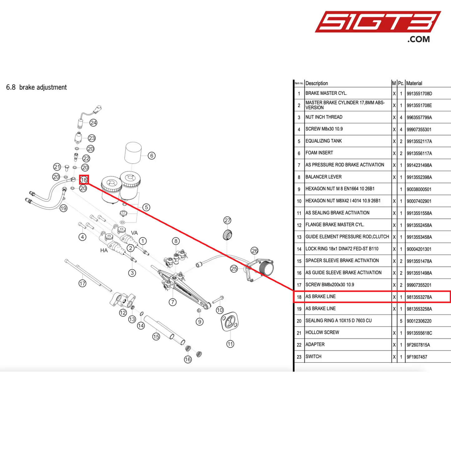 AS BRAKE LINE - 9813553278A [PORSCHE 911 GT2 RS Clubsport]