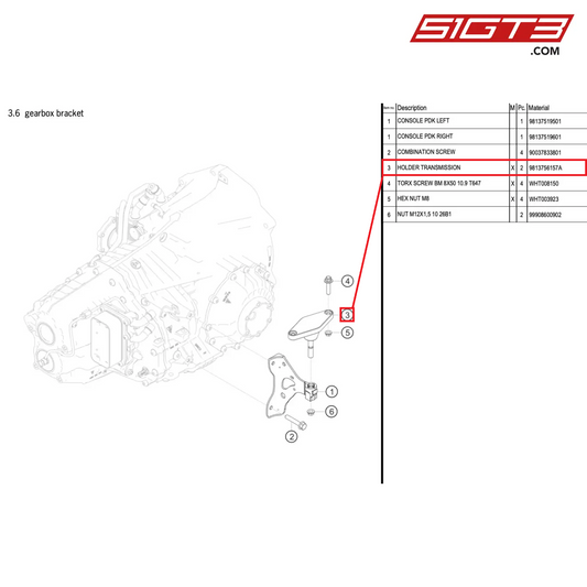 HOLDER TRANSMISSION - 9813756157A [PORSCHE 718 Cayman GT4 RS Clubsport]