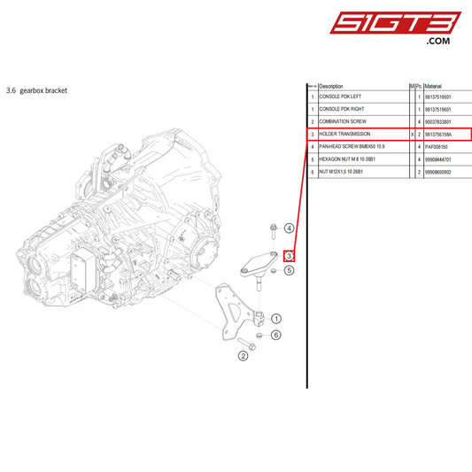 HOLDER TRANSMISSION - 9813756158A [PORSCHE 718 Cayman GT4 Clubsport]