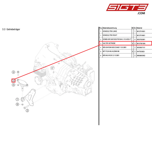 HOLDER TRANSMISSION - 9813756158A [PORSCHE Cayman 981 GT4 Clubsport]