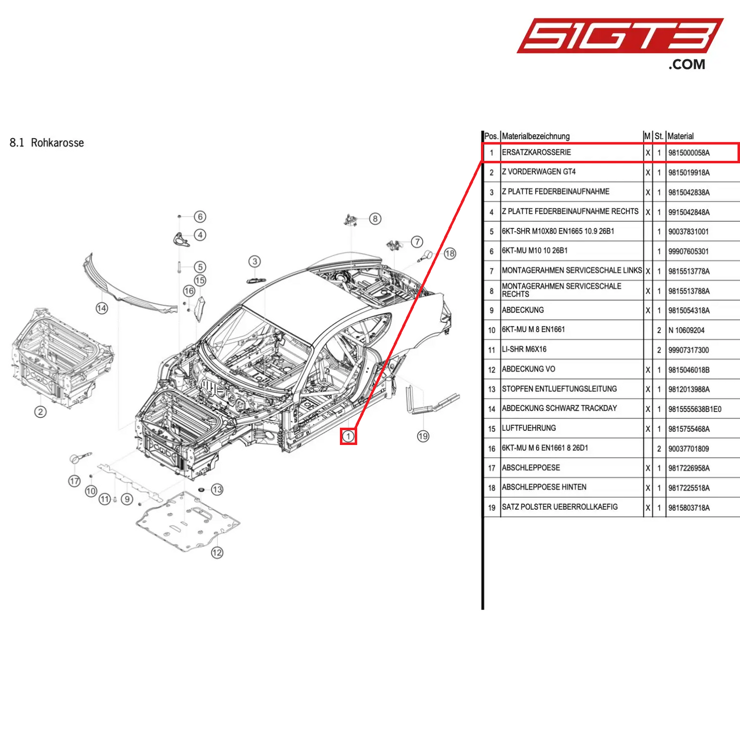 SPARE BODYSHELL - 9815000058A [PORSCHE Cayman 981 GT4 Clubsport]