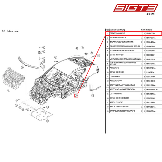 SPARE BODYSHELL - 9815000058A [PORSCHE Cayman 981 GT4 Clubsport]