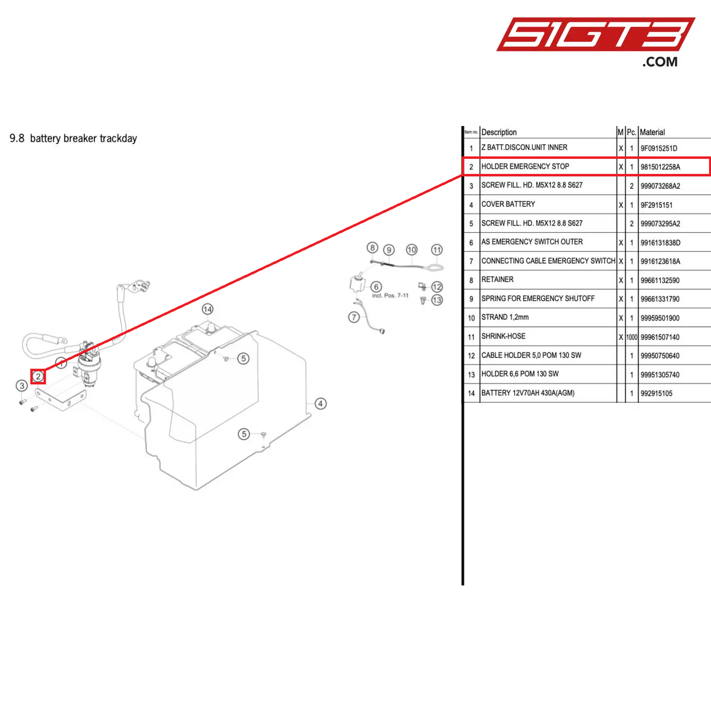 HOLDER EMERGENCY STOP - 9815012258A [PORSCHE 718 Cayman GT4 Clubsport]