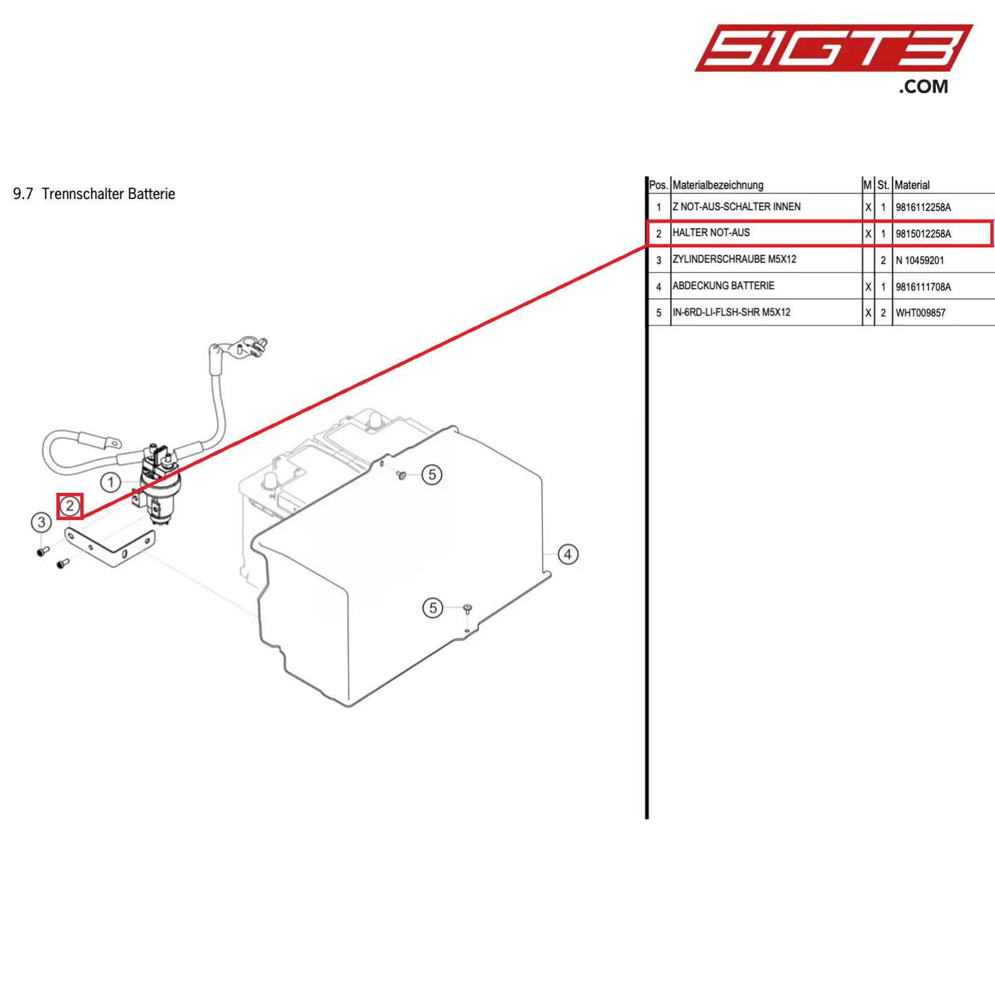 HOLDER EMERGENCY STOP - 9815012258A [PORSCHE Cayman 981 GT4 Clubsport]