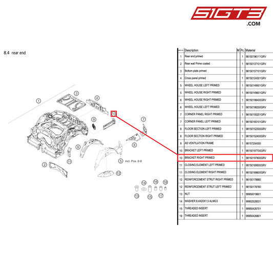BRACKET RIGHT PRIMED - 98150197800GRV [PORSCHE 718 Cayman GT4 RS Clubsport]