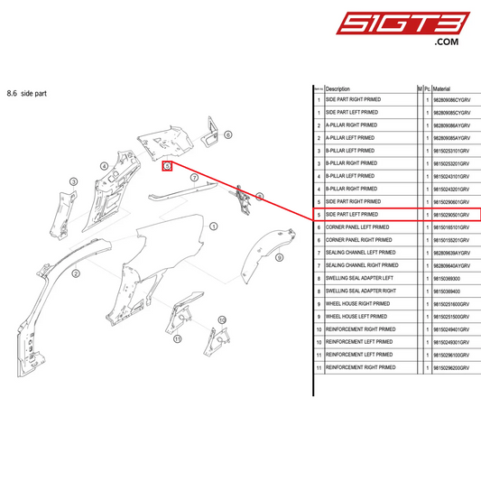 SIDE PART LEFT PRIMED - 98150290501GRV [PORSCHE 718 Cayman GT4 RS Clubsport]