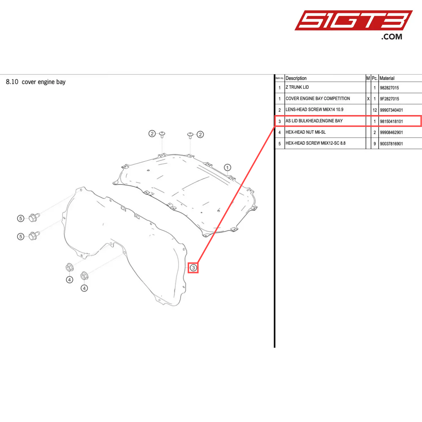 AS LID BULKHEAD,ENGINE BAY - 98150418101 [PORSCHE 718 Cayman GT4 Clubsport]