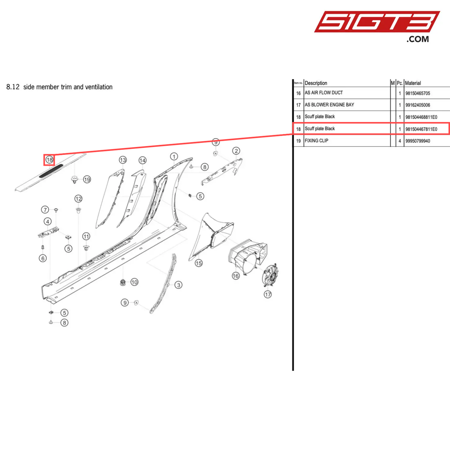 Scuff plate Black - 981504467811E0 [PORSCHE 718 Cayman GT4 Clubsport]