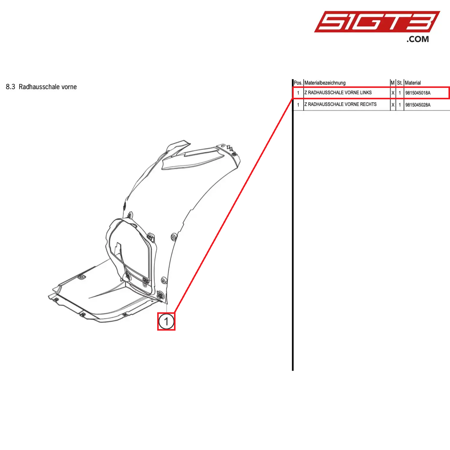 AS FENDER SHIELD FRONT LEFT - 9815045018A [PORSCHE Cayman 981 GT4 Clubsport]