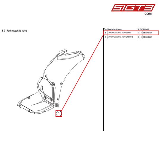 AS FENDER SHIELD FRONT LEFT - 9815045018A [PORSCHE Cayman 981 GT4 Clubsport]