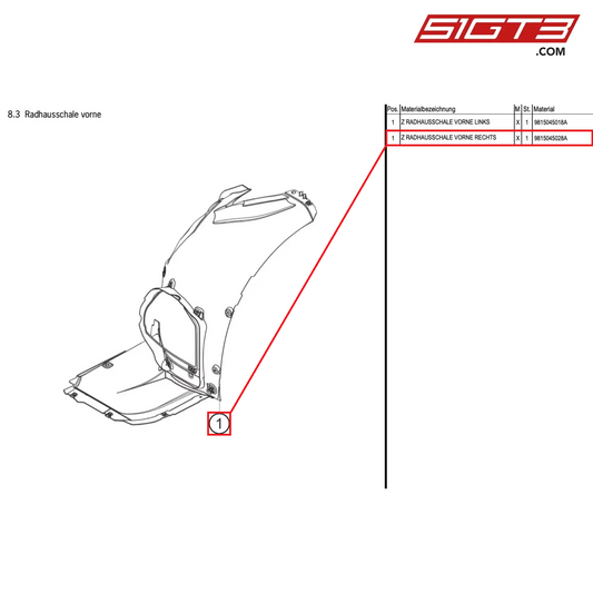 AS FENDER SHIELD FRONT RIGHT - 9815045028A [PORSCHE Cayman 981 GT4 Clubsport]