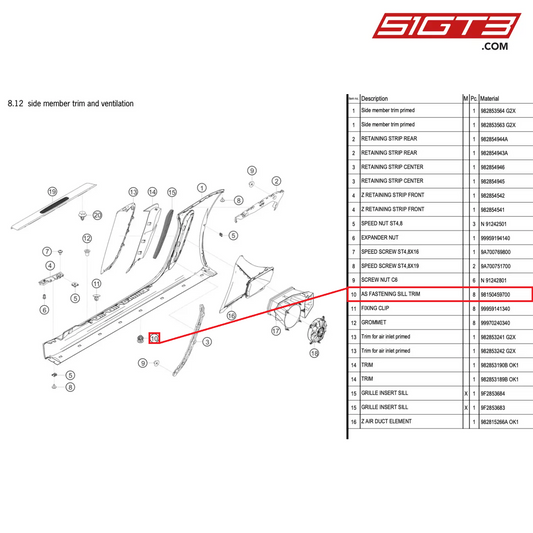 AS FASTENING SILL TRIM - 98150459700 [PORSCHE 718 Cayman GT4 RS Clubsport]