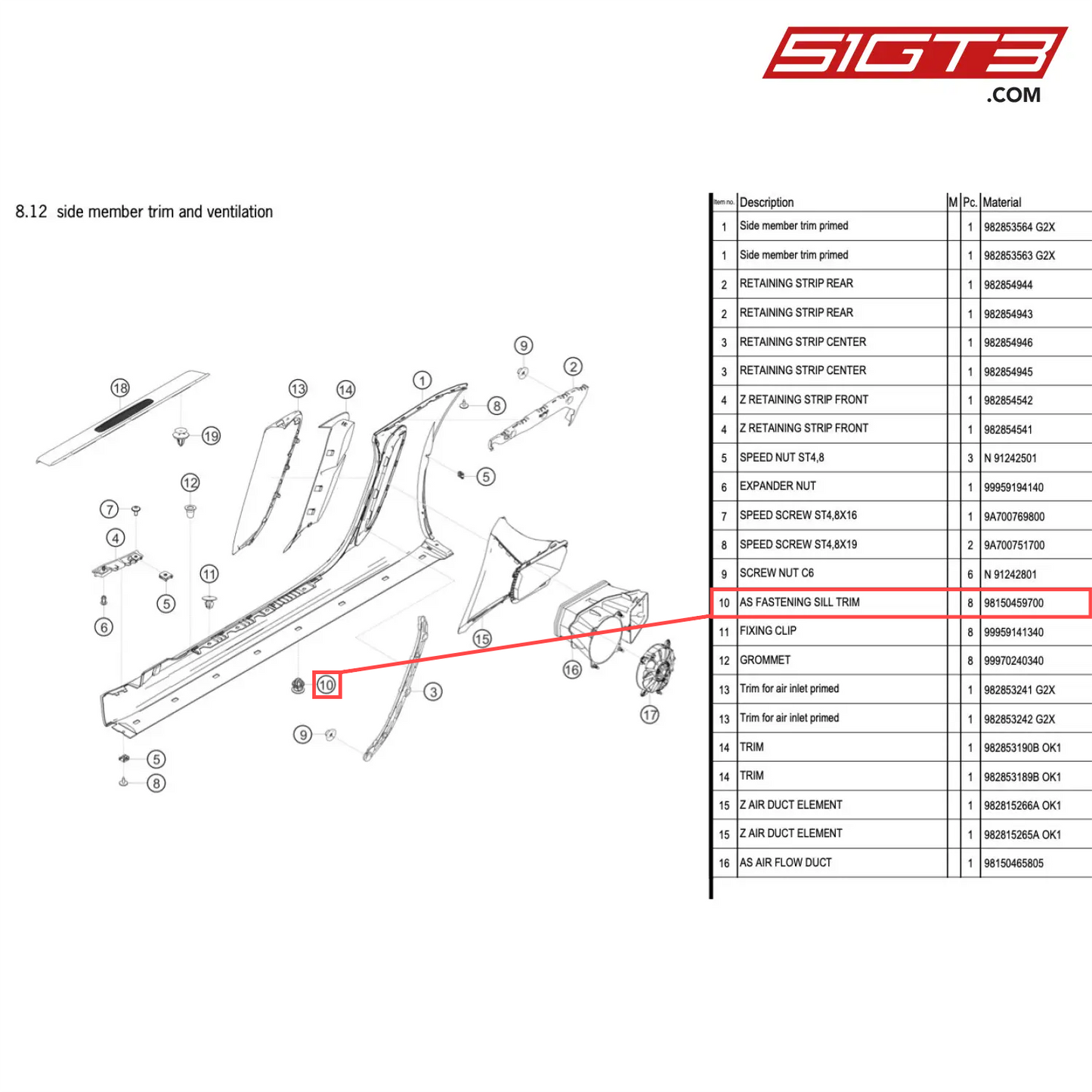 AS FASTENING SILL TRIM - 98150459700 [PORSCHE 718 Cayman GT4 Clubsport]