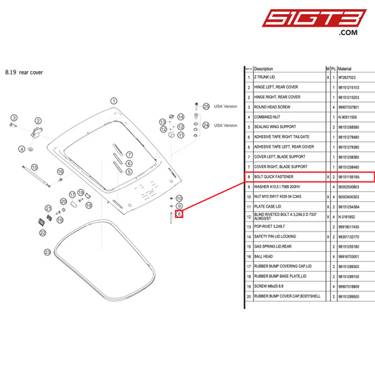 BOLT QUICK FASTENER - 9815115618A [PORSCHE 718 Cayman GT4 RS Clubsport]