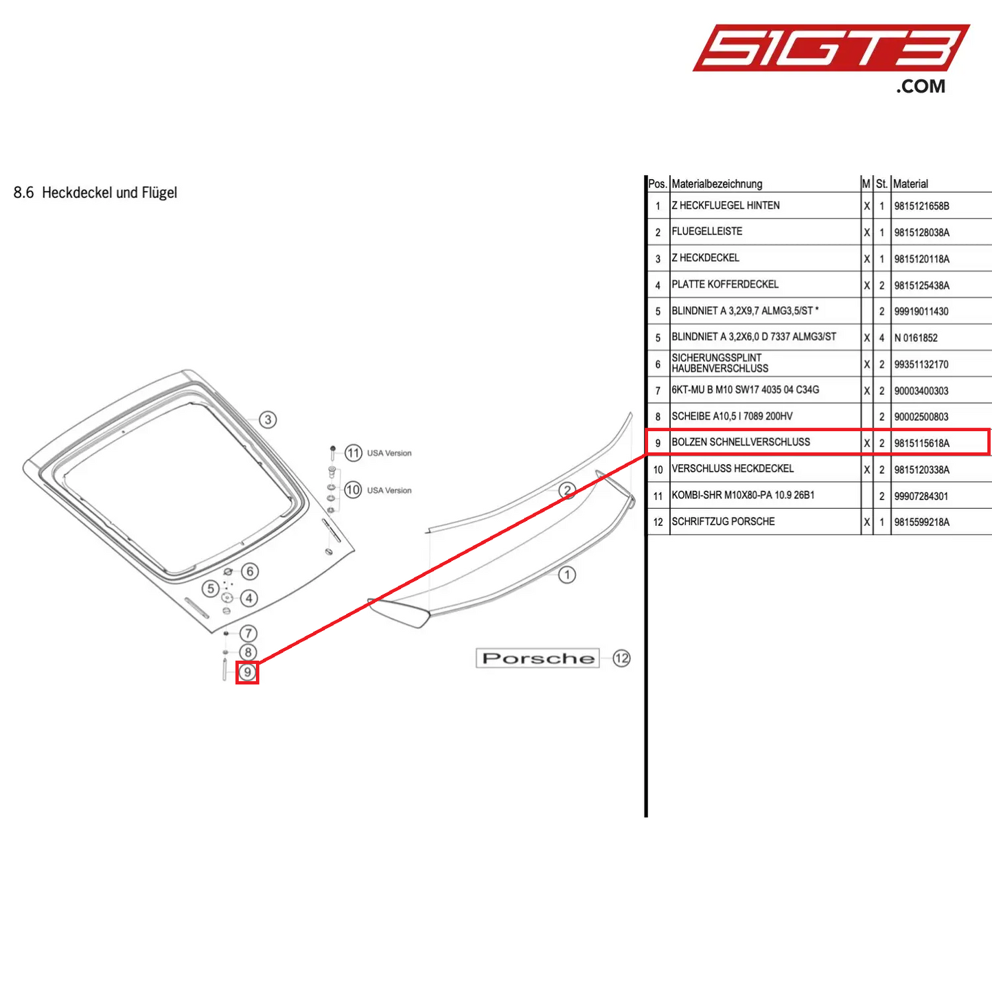 BOLT QUICK FASTENER - 9815115618A [PORSCHE Cayman 981 GT4 Clubsport]