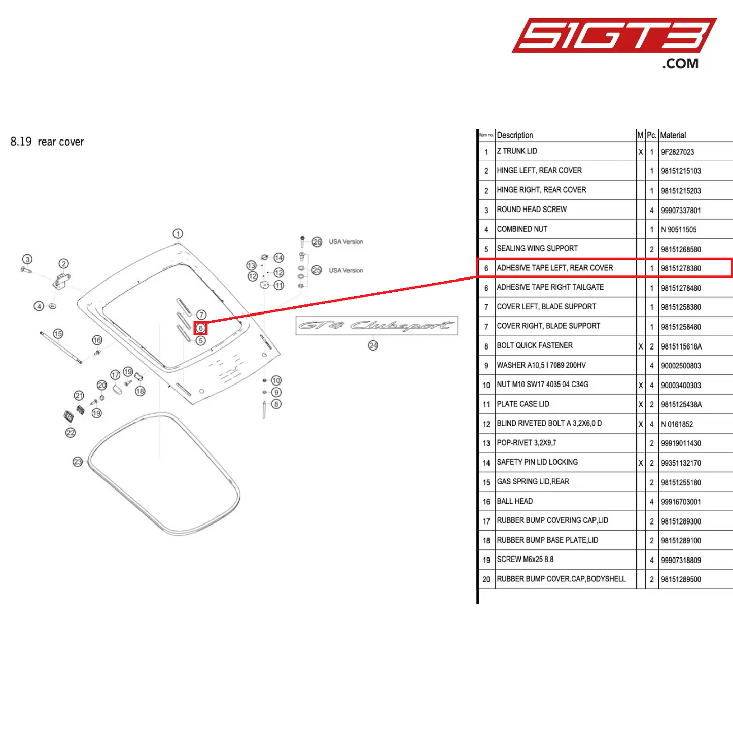 ADHESIVE TAPE LEFT, REAR COVER - 98151278380 [PORSCHE 718 Cayman GT4 Clubsport]