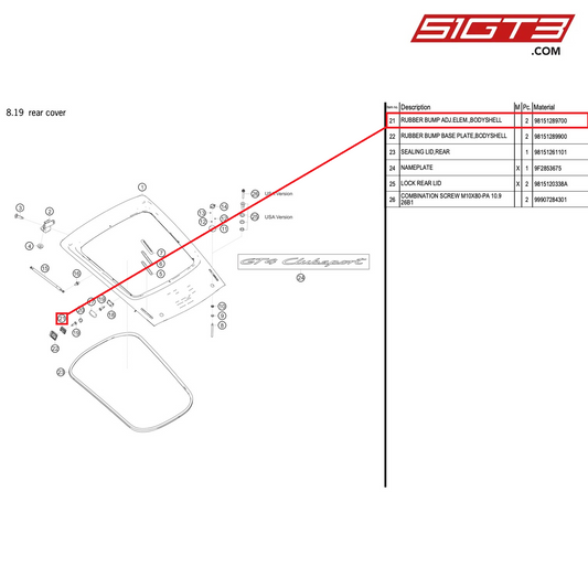 RUBBER BUMP ADJ.ELEM.,BODYSHELL - 98151289700 [PORSCHE 718 Cayman GT4 Clubsport]