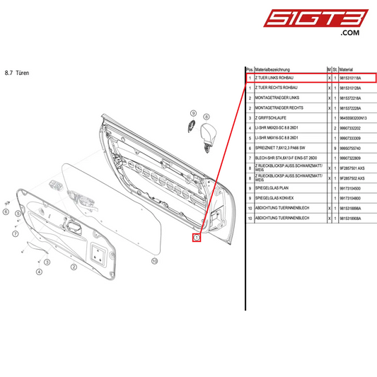 AS DOOR LEFT BODYSHELL - 9815310118A [PORSCHE Cayman 981 GT4 Clubsport]