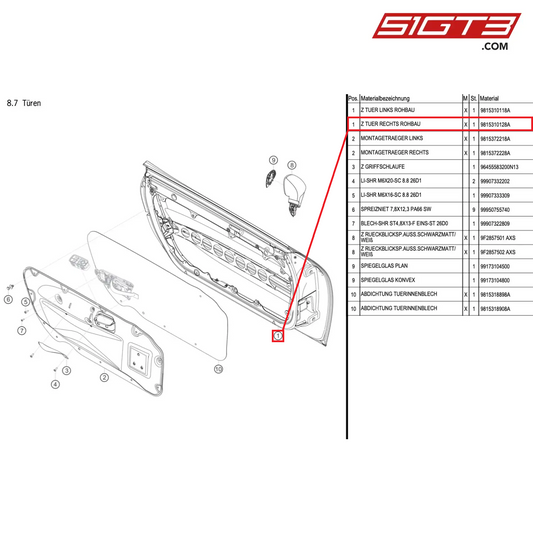 AS DOOR RIGHT BODYSHELL - 9815310128A [PORSCHE Cayman 981 GT4 Clubsport]