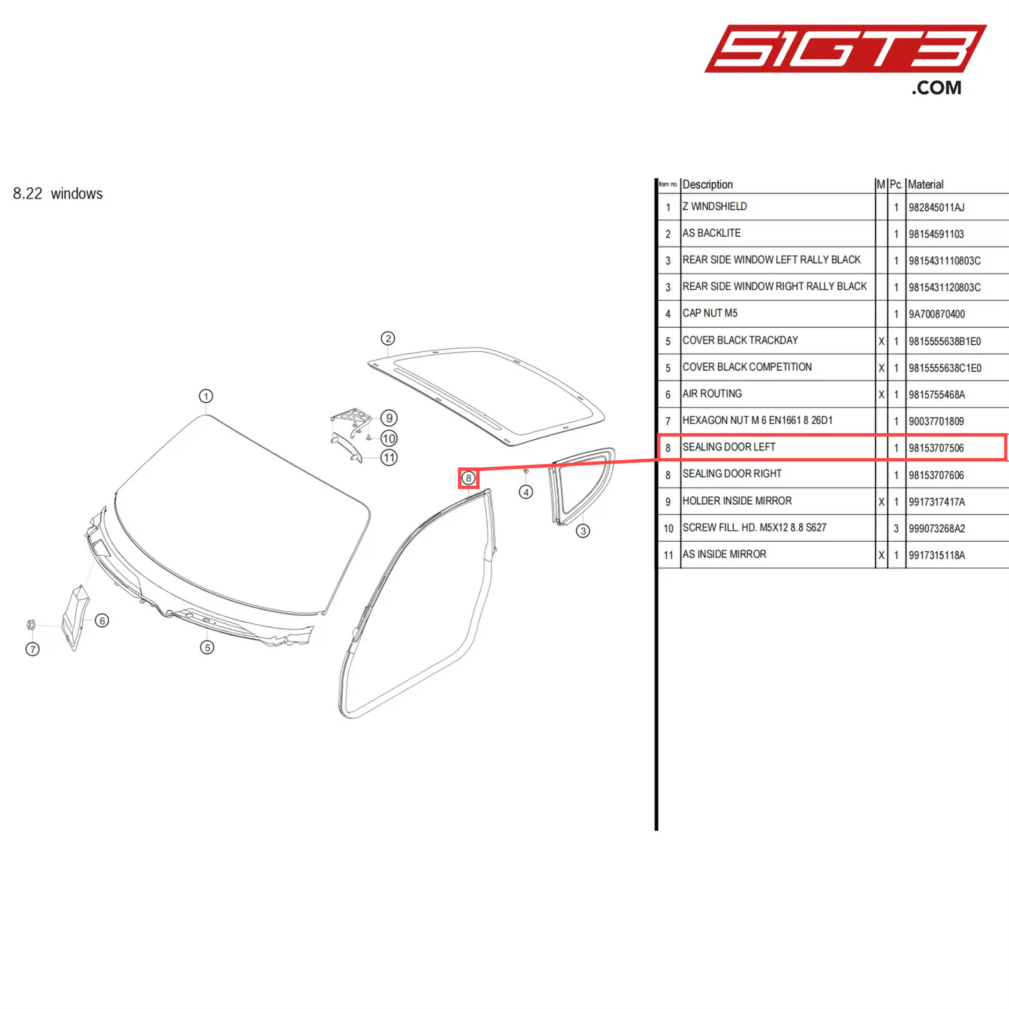 SEALING DOOR LEFT - 98153707506 [PORSCHE 718 Cayman GT4 Clubsport]