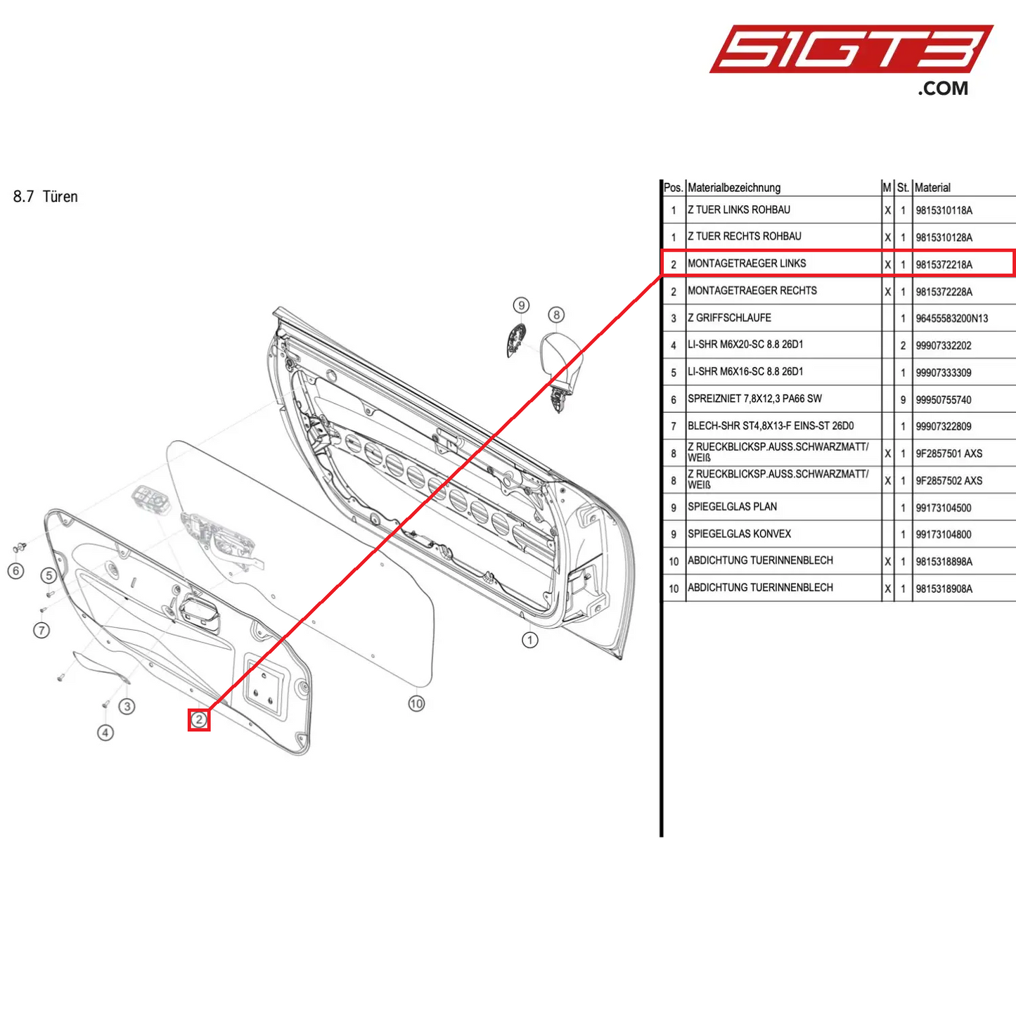 INSTALL. FRAME LEFT - 9815372218A [PORSCHE Cayman 981 GT4 Clubsport]