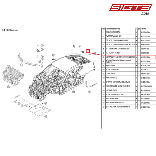 INSTALLATION FRAME SERVICE SHELL LEFT - 9815513778A [PORSCHE Cayman 981 GT4 Clubsport]