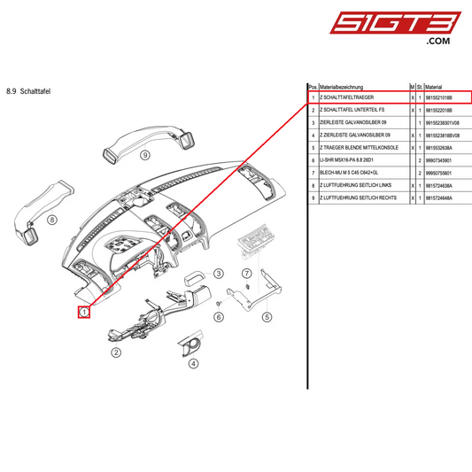 AS DASHBOARD SUPPORT - 9815521018B [PORSCHE Cayman 981 GT4 Clubsport]