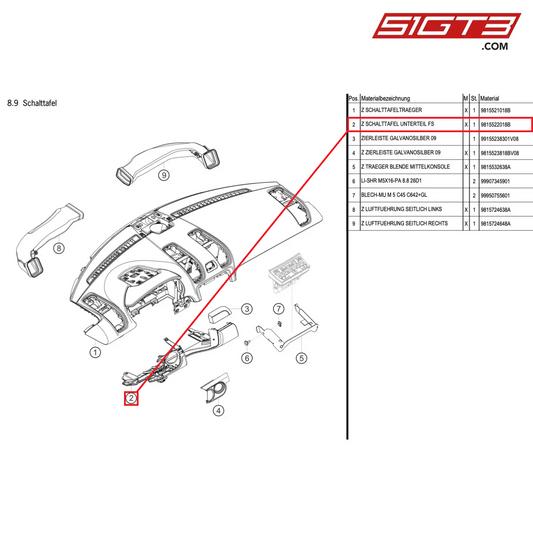 AS DASHBOARD LOWER PART,DRIV.SIDE - 9815522018B [PORSCHE Cayman 981 GT4 Clubsport]