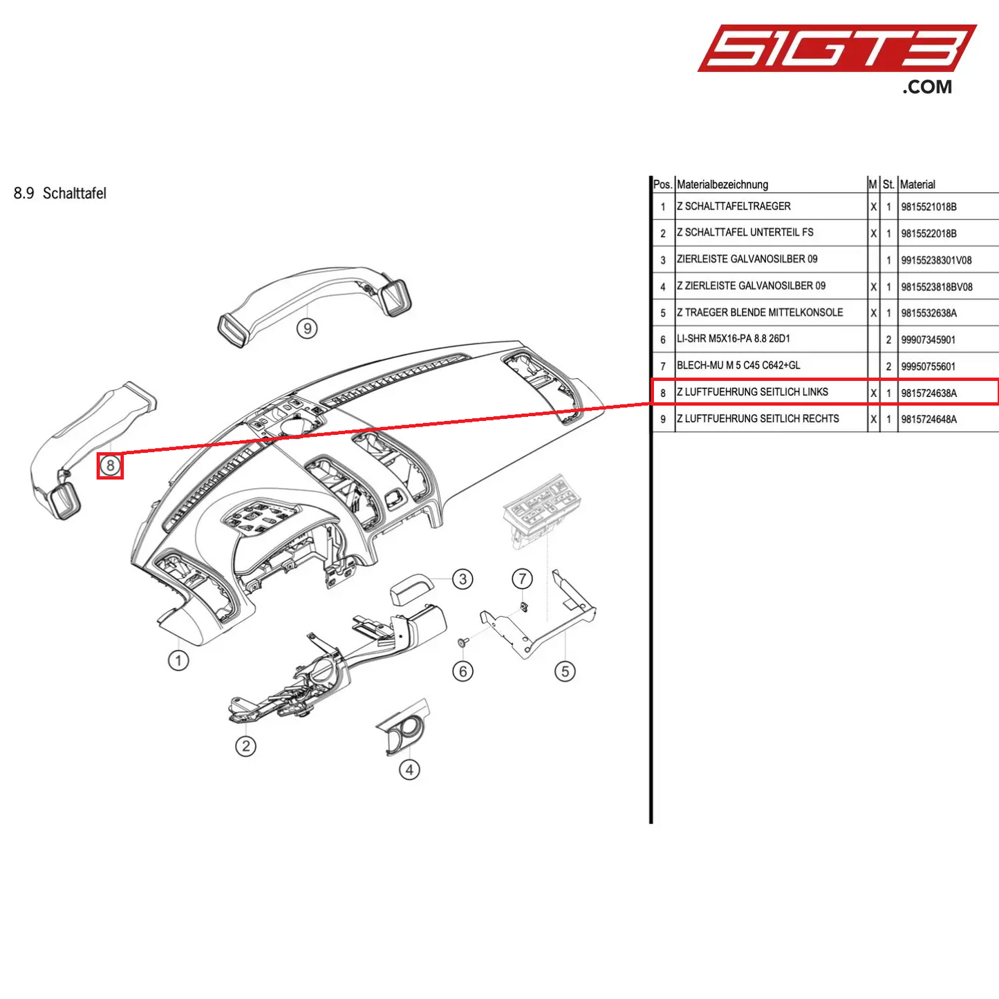 AS AIR ROUTING LATERAL LEFT - 9815724638A [PORSCHE Cayman 981 GT4 Clubsport]