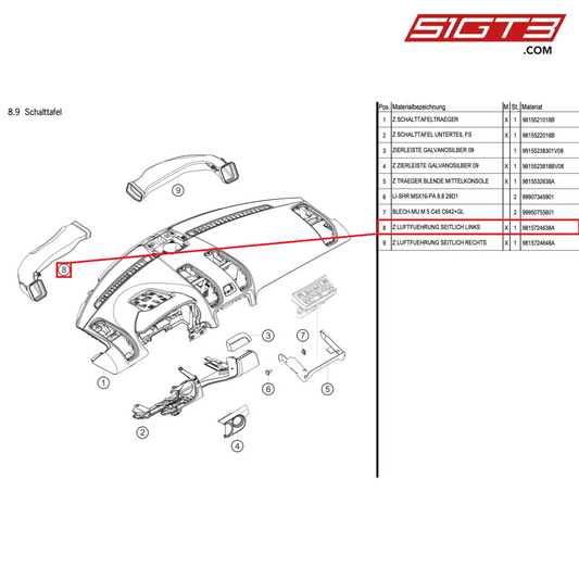 AS AIR ROUTING LATERAL LEFT - 9815724638A [PORSCHE Cayman 981 GT4 Clubsport]