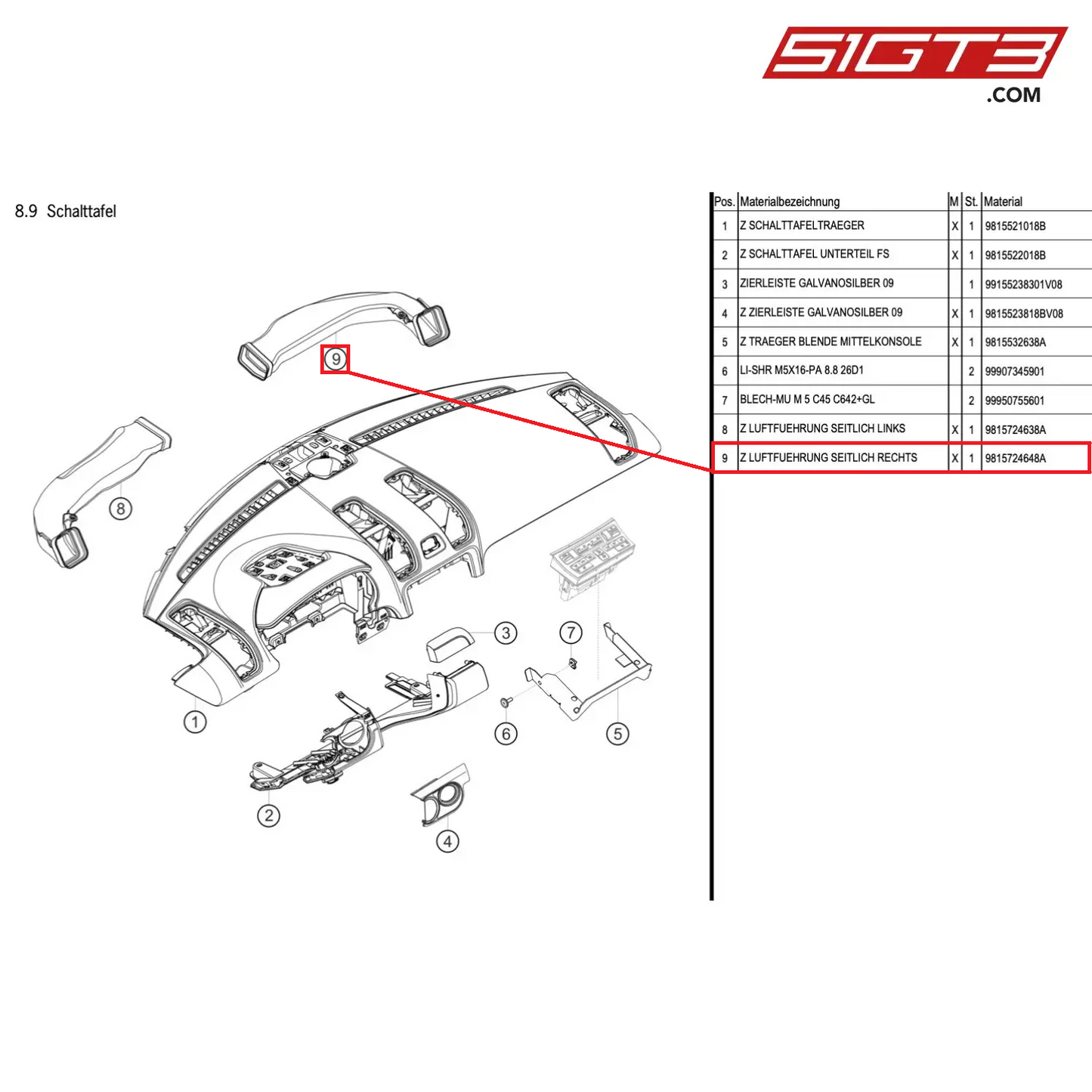 AS AIR ROUTING LATERAL RIGHT - 9815724648A [PORSCHE Cayman 981 GT4 Clubsport]