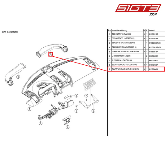 AS AIR ROUTING LATERAL RIGHT - 9815724648A [PORSCHE Cayman 981 GT4 Clubsport]