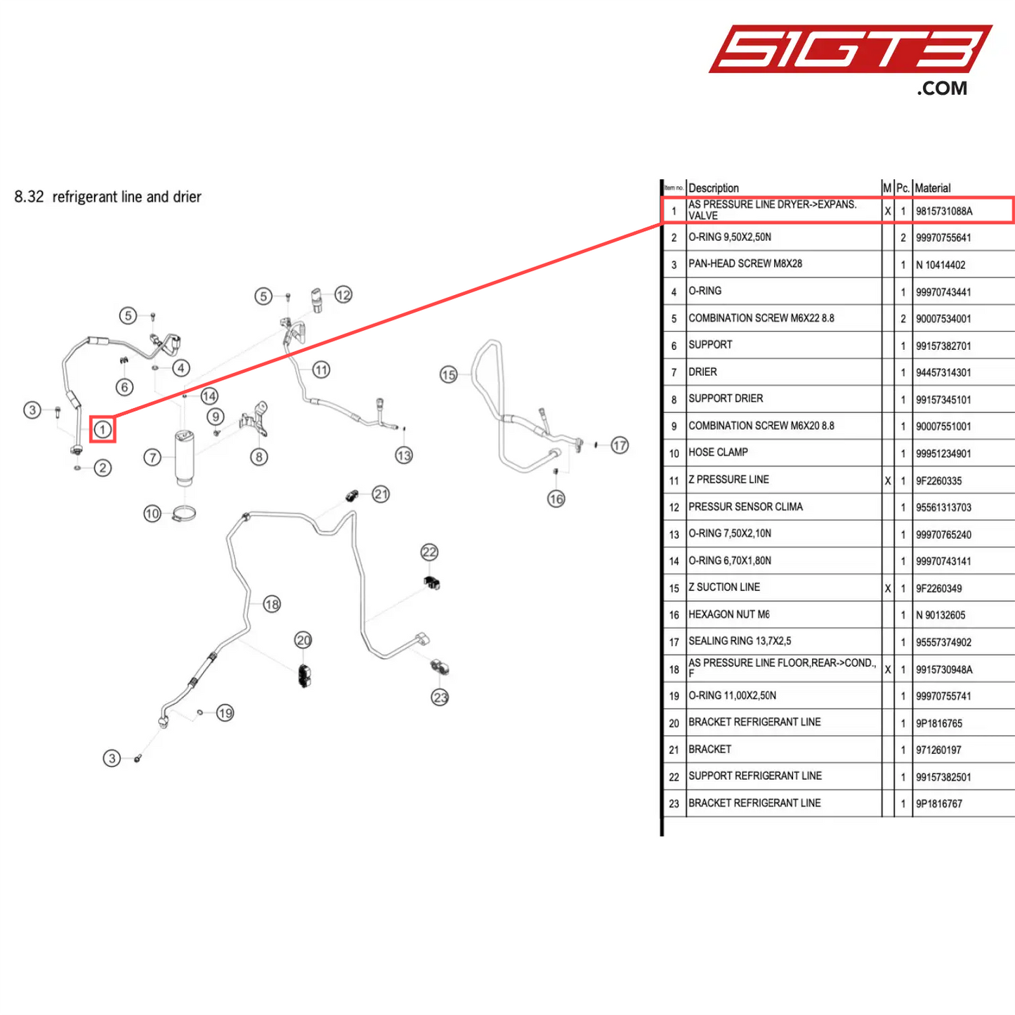 AS PRESSURE LINE DRYER->EXPANS.VALVE - 9815731088A [PORSCHE 718 Cayman GT4 Clubsport]