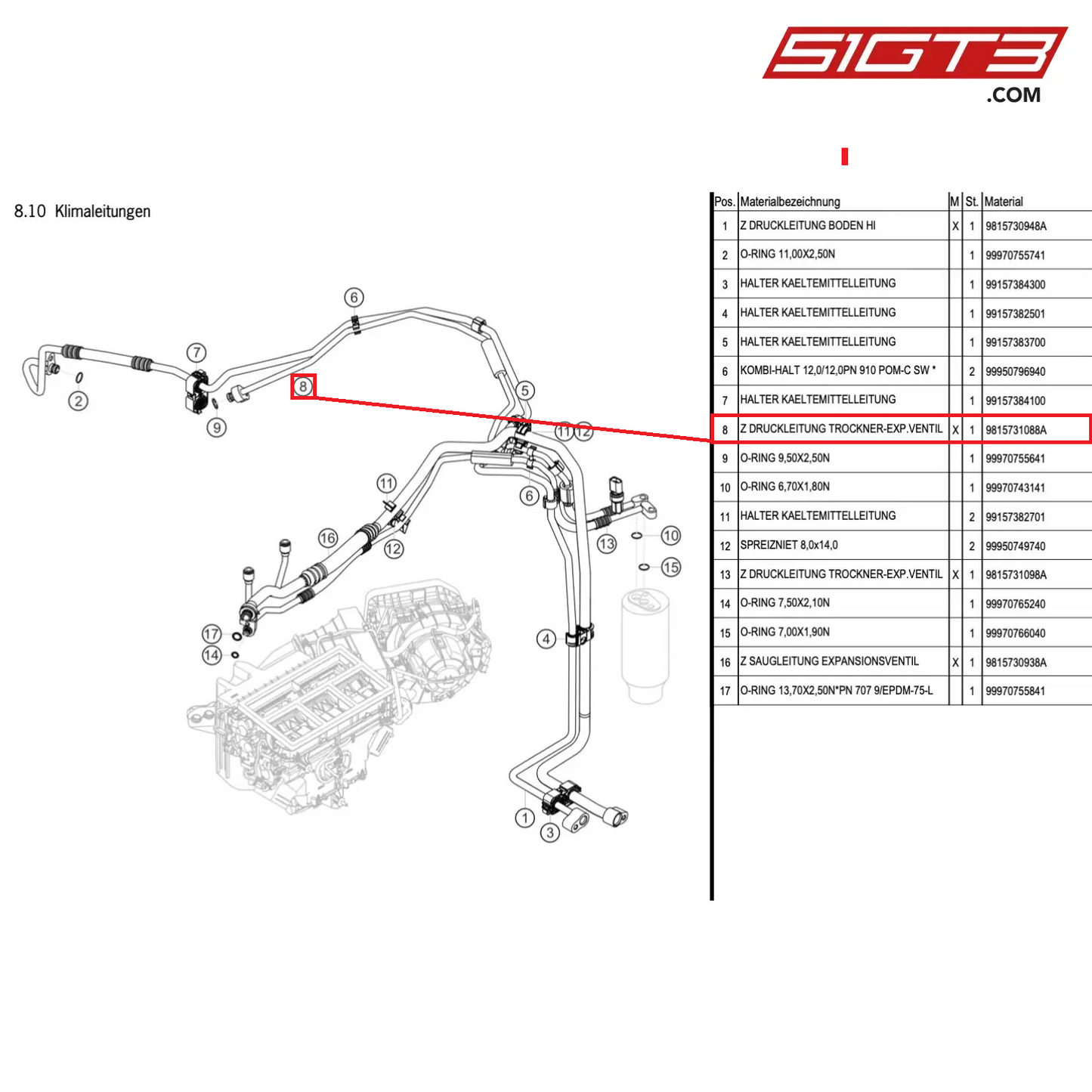 AS PRESSURE LINE DRYER->EXPANS.VALVE - 9815731088A [PORSCHE Cayman 981 GT4 Clubsport]