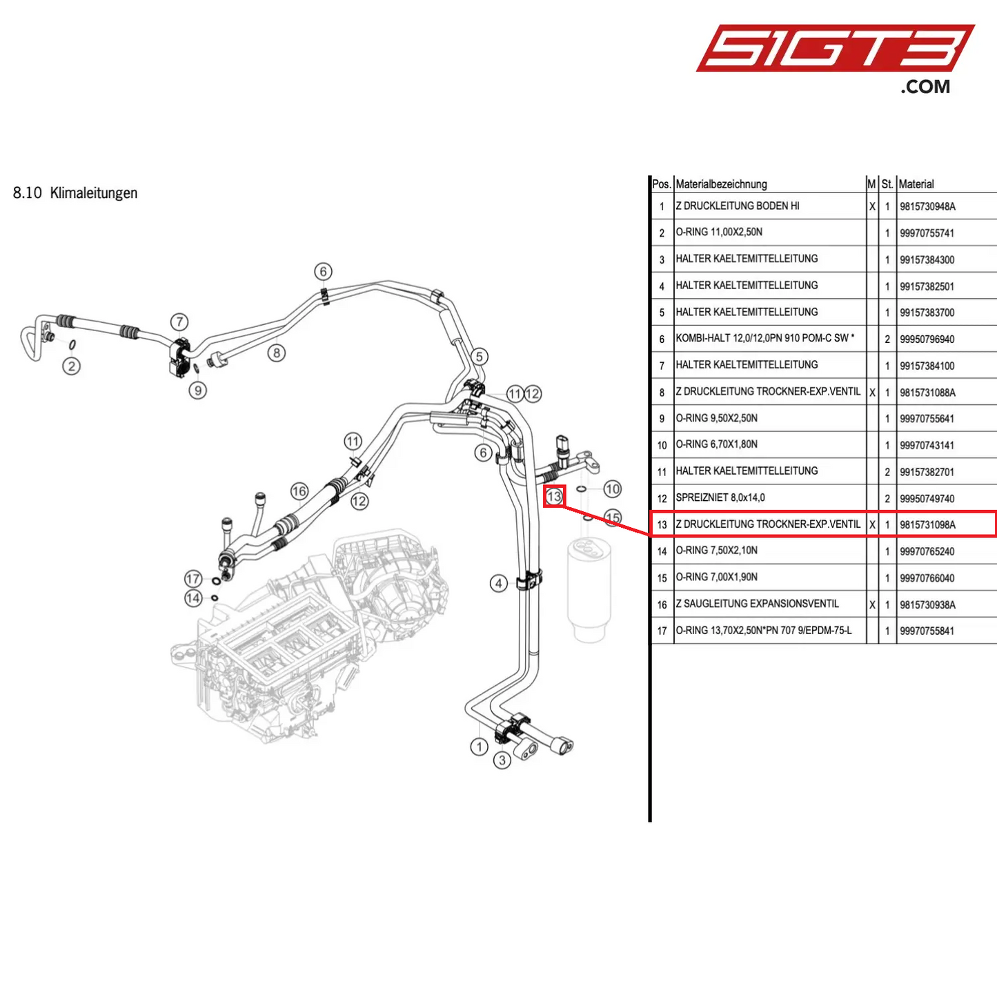 AS PRESSURE LINE DRYER->EXPANS.VALVE - 9815731098A [PORSCHE Cayman 981 GT4 Clubsport]