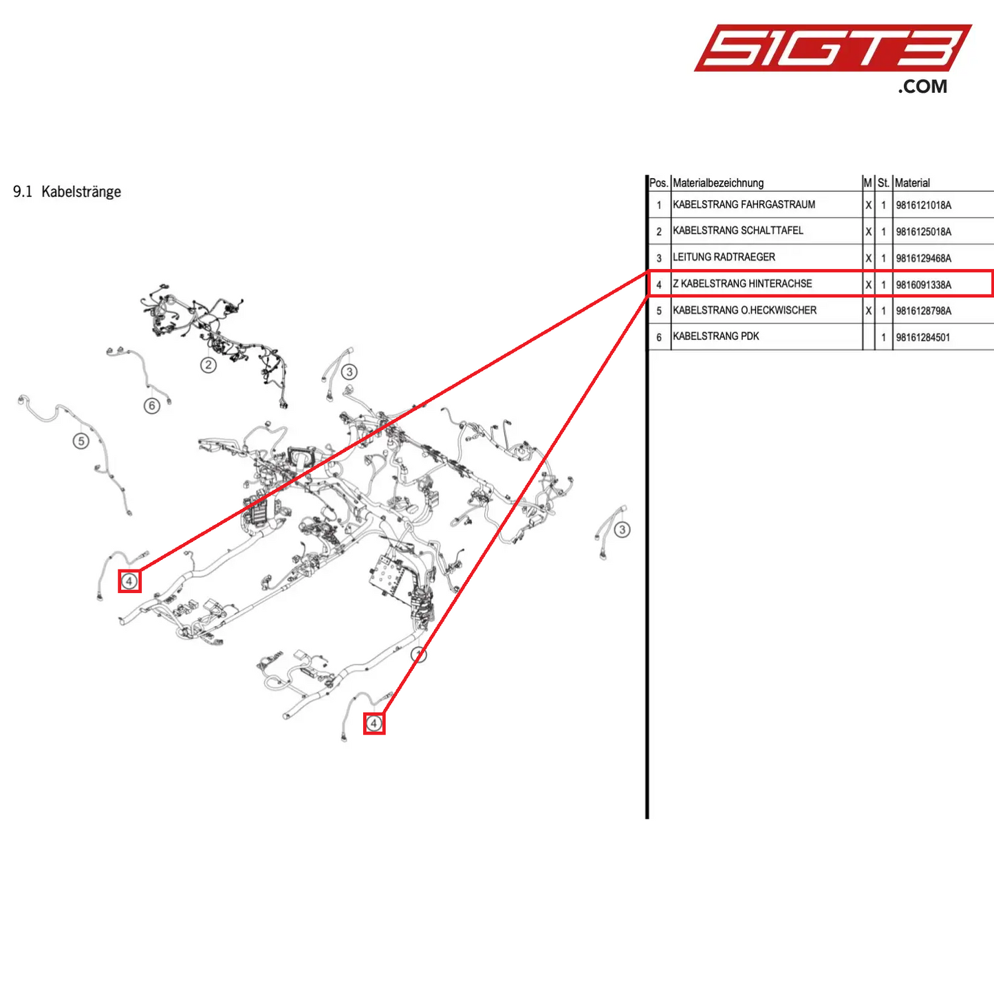 AS CABLE LOOM REAR AXLE - 9816091338A [PORSCHE Cayman 981 GT4 Clubsport]