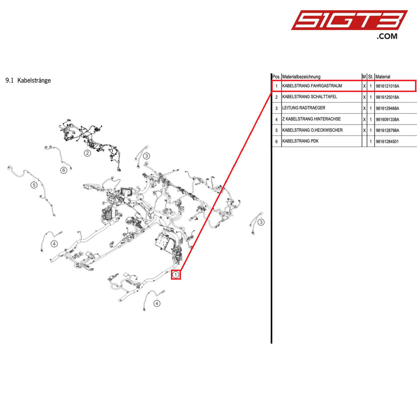 CABLE LOOM PASSENGER COMPART. - 9816121018A [PORSCHE Cayman 981 GT4 Clubsport]