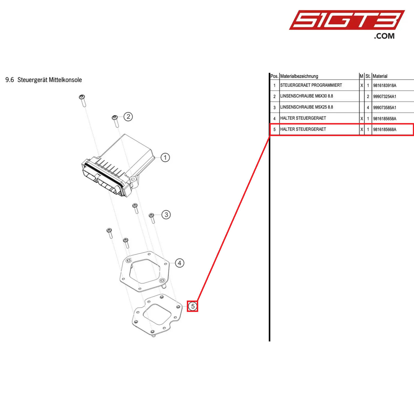 HOLDER CONTROL UNIT - 9816185668A [PORSCHE Cayman 981 GT4 Clubsport]