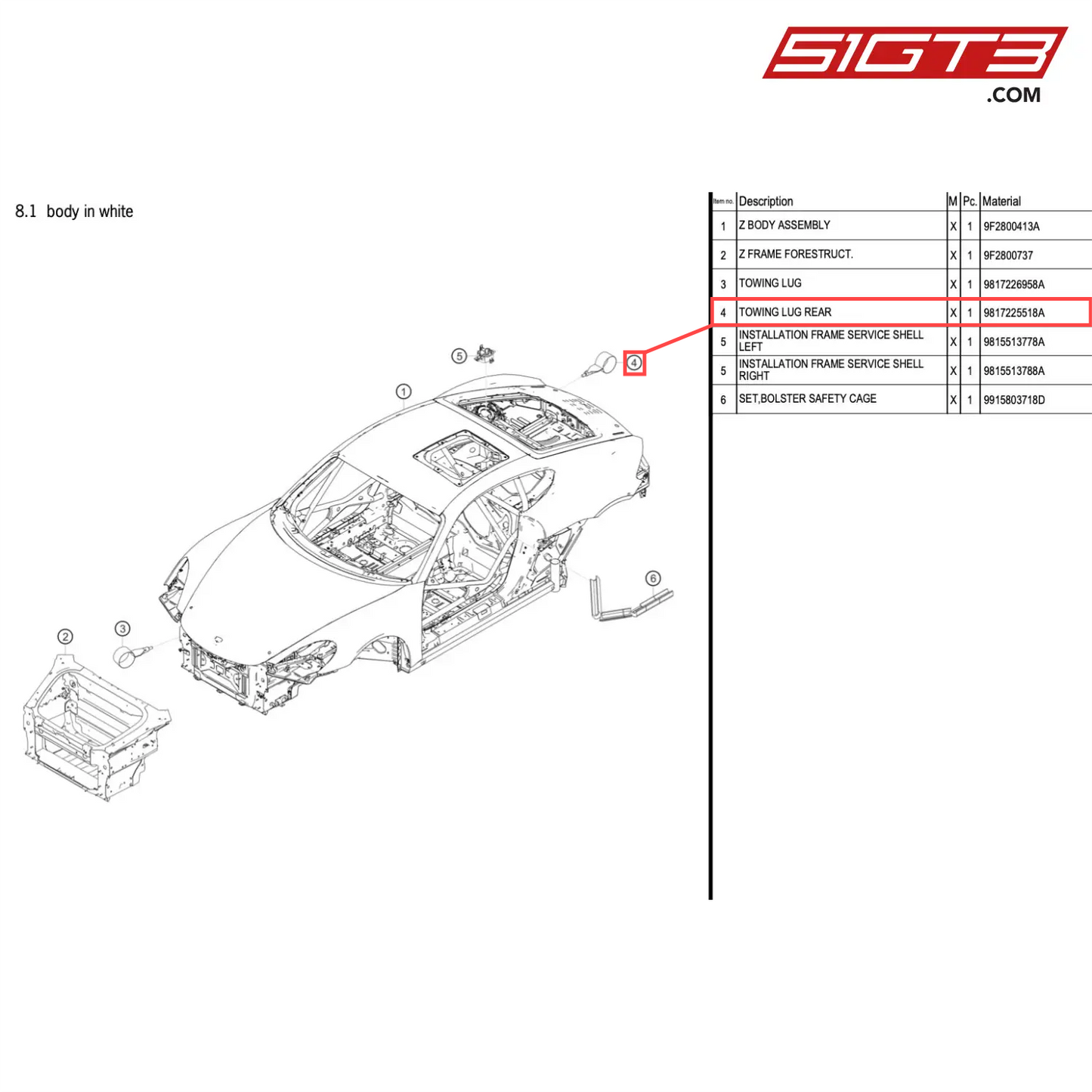 TOWING LUG REAR - 9817225518A [PORSCHE 718 Cayman GT4 RS Clubsport]