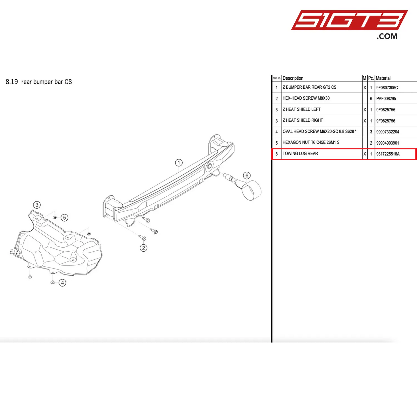 TOWING LUG REAR - 9817225518A [PORSCHE 911 GT2 RS Clubsport]