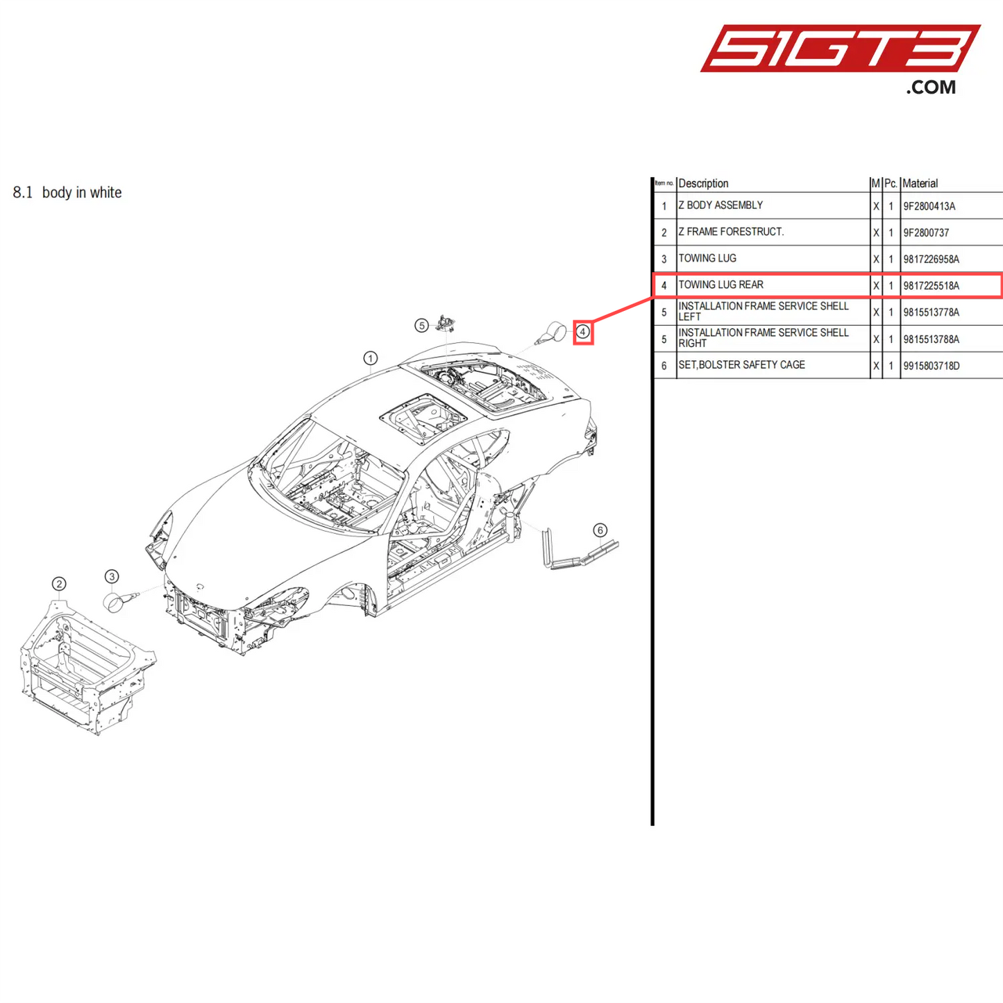 TOWING LUG REAR - 9817225518A [PORSCHE 718 Cayman GT4 Clubsport]