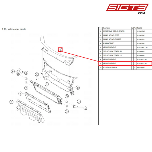 AIR DUCT ELEMENT - 982121673  OK1 [PORSCHE 718 Cayman GT4 Clubsport]