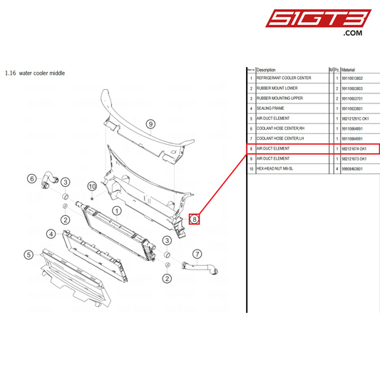 AIR DUCT ELEMENT - 982121674  OK1 [PORSCHE 718 Cayman GT4 Clubsport]