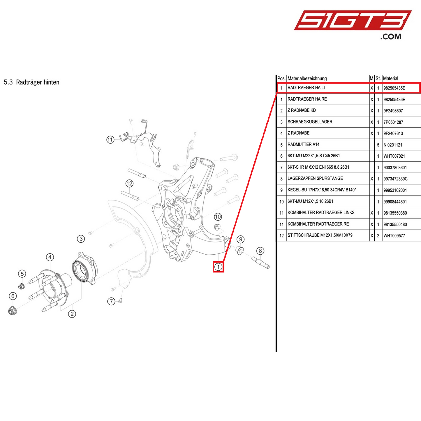 WHEEL BRACKET RA,LH - 982505435E [PORSCHE Cayman 981 GT4 Clubsport]