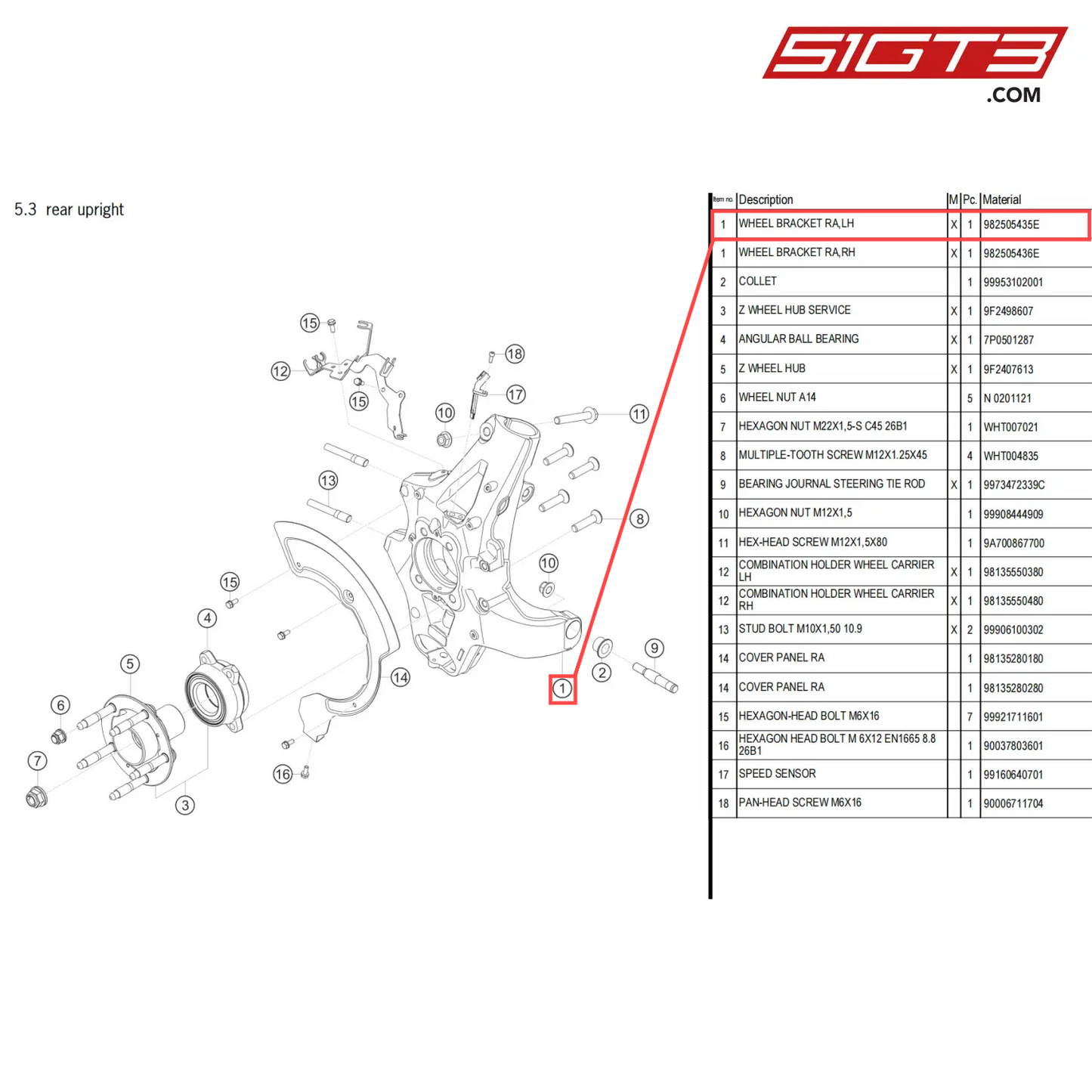 WHEEL BRACKET RA,LH - 982505435E [PORSCHE 718 Cayman GT4 Clubsport]