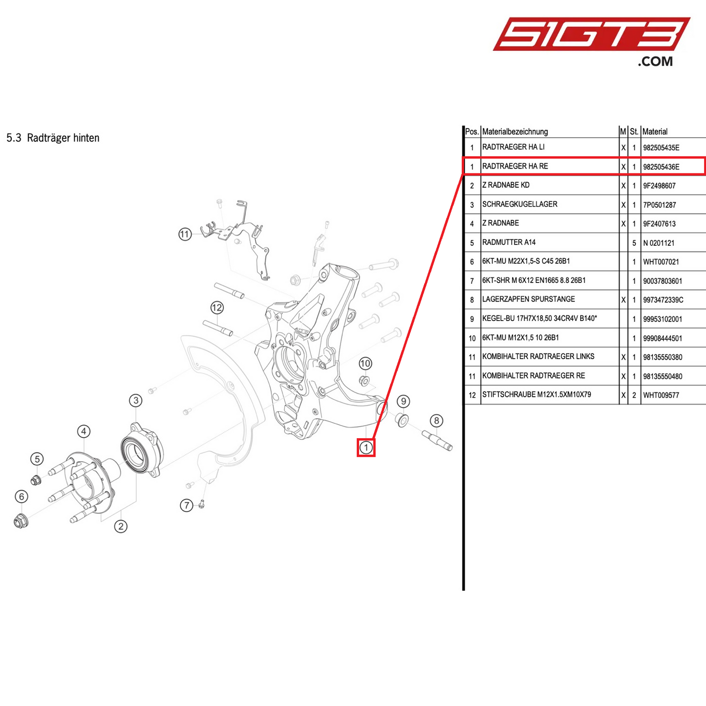 WHEEL BRACKET RA,RH - 982505436E [PORSCHE Cayman 981 GT4 Clubsport]