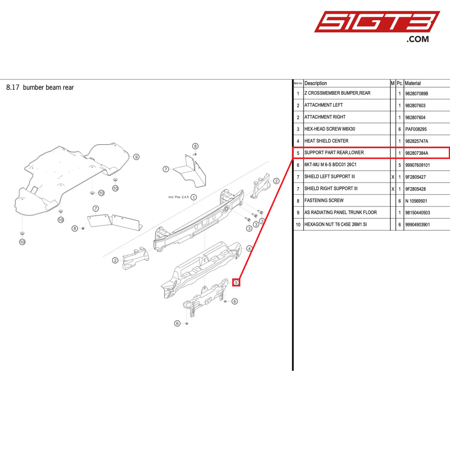 SUPPORT PART REAR,LOWER - 982807384A [PORSCHE 718 Cayman GT4 RS Clubsport]