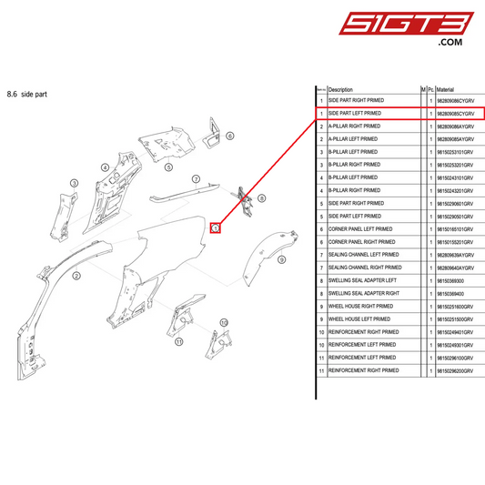 SIDE PART LEFT PRIMED - 982809085CYGRV [PORSCHE 718 Cayman GT4 RS Clubsport]