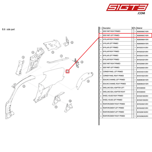 SIDE PART LEFT PRIMED - 982809085CYGRV [PORSCHE 718 Cayman GT4 Clubsport]