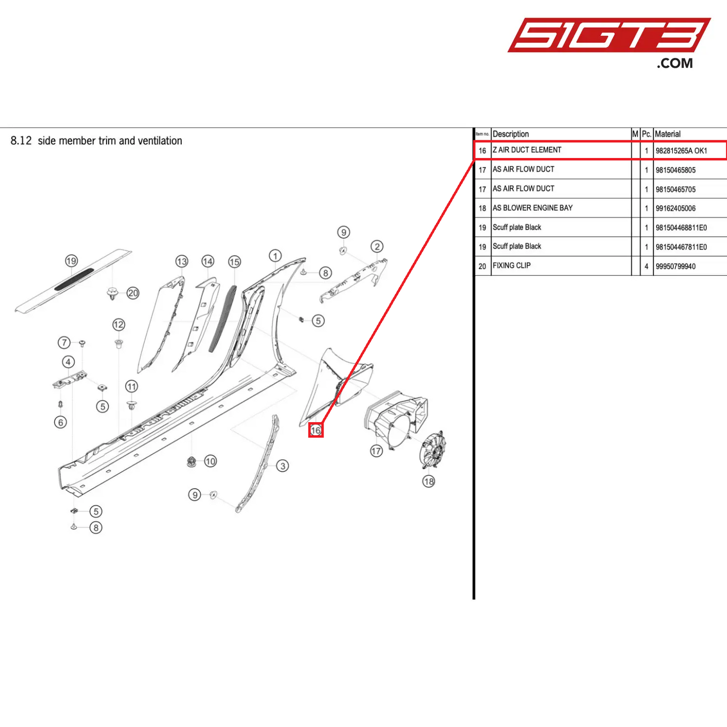 Z AIR DUCT ELEMENT - 982815265A OK1 [PORSCHE 718 Cayman GT4 RS Clubsport]